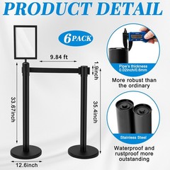 6 Pack Crowd Control Stanchions 9.8ft Retractable Belt Sign Holder Black