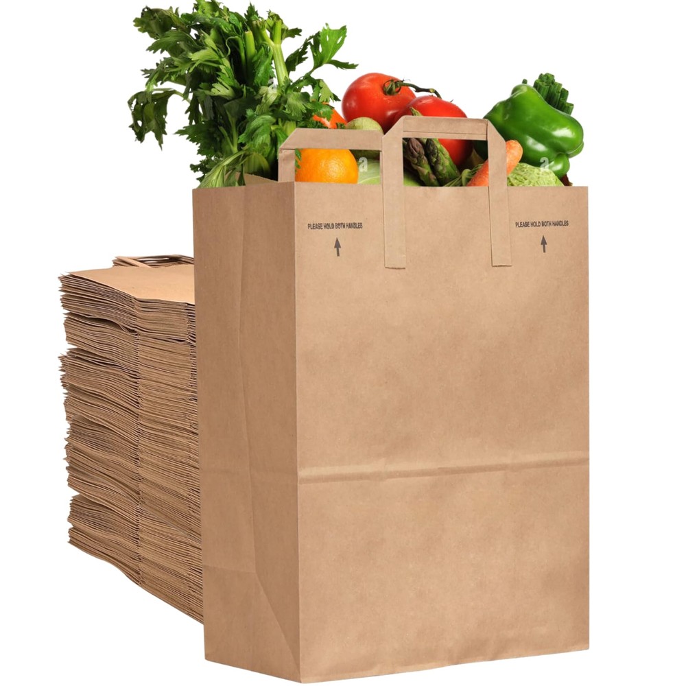 Bolsas grandes de papel kraft con asas para comestibles (30,5 x 43,2 x 18,8 cm)
