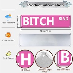 Retro Pink Tin Metal Sign – ‘BITCH BLVD’ – Bold Statement Decor for Home, Bar, o