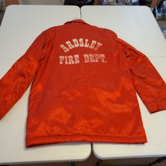 Vintage Ardsley New York Engine Co No. 1 Firefighter Jacket Coat Red USA w/ Hood
