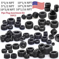 50PCS NPT Plug Set Pipe Plug Assortment Kit 1/16″ 1/8” 1/4” 3/8” 1/2″3/4″ NPT