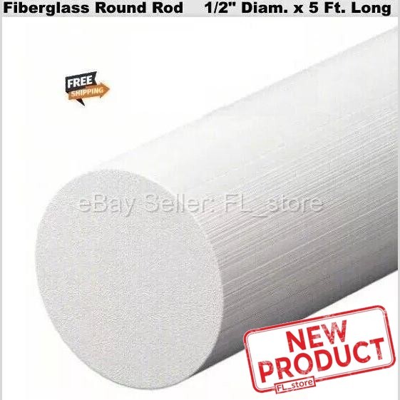 Fiberglass Solid Round Rod 1/2″ Diameter x 5 Feet Long Stock Natural Color NEW
