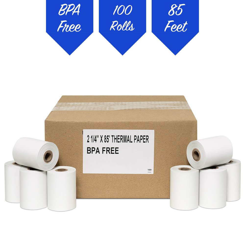 (100 Rolls) 2 1/4 x 85′ Thermal Paper Credit Card & Cash Register Tape
