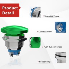 22mm Mushroom Head Momentary Push Button Switch Green IP65
