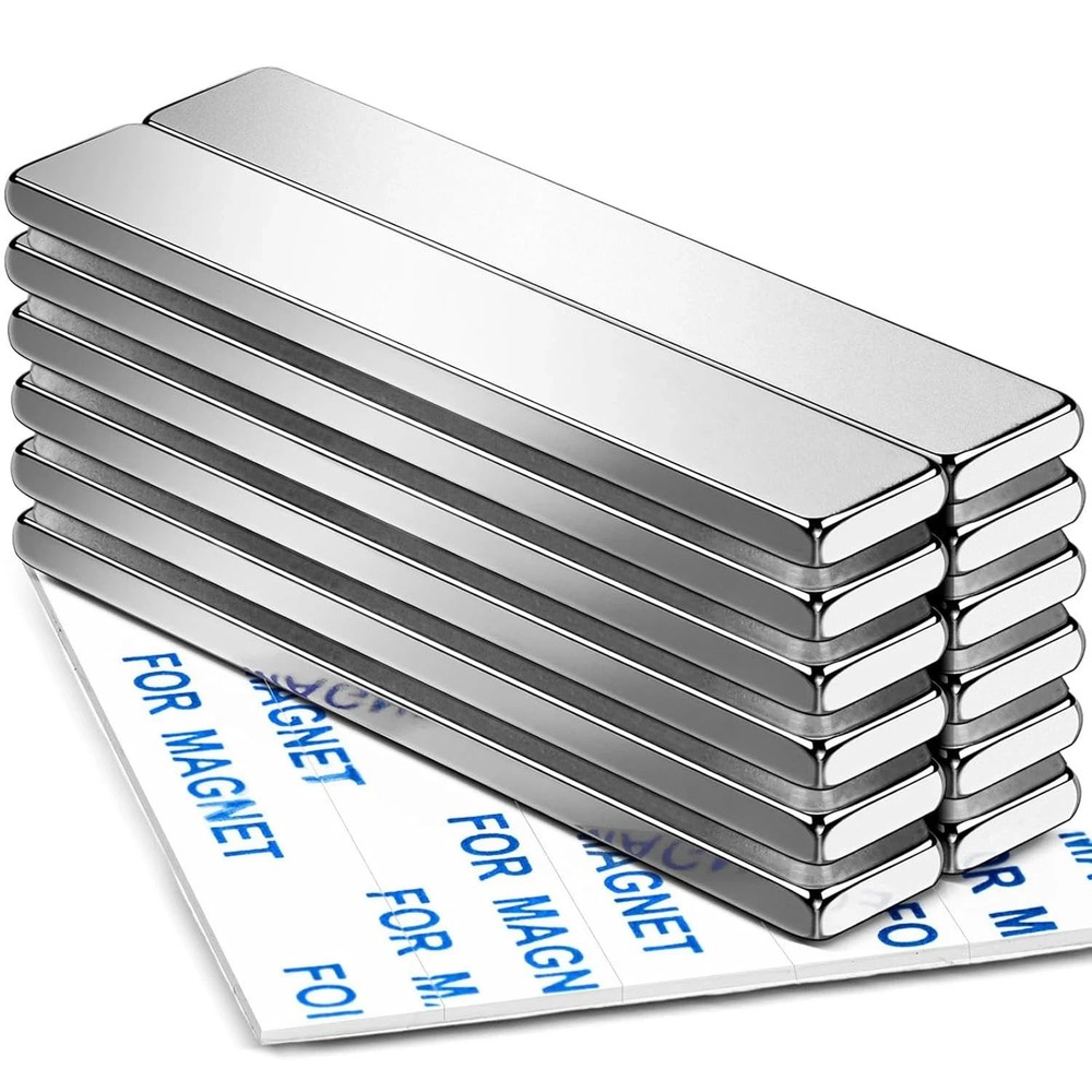 12 Count Neodymium Bar Magnets, Strong Powerful Permanent Adhesive 60x10x3mm
