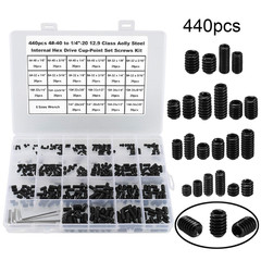 440Pcs 22 Sizes,4#-40 to 1/4″-20 Standard SAE Allen Head Socket Hex Grub Screw A