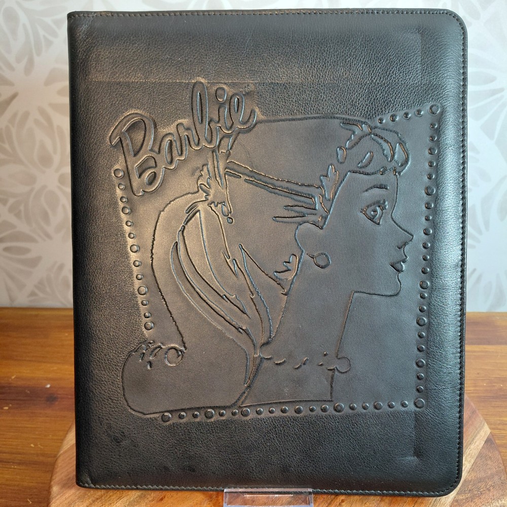 Vintage Barbie Faux Leather Padfolio Folder W Barbie Notepad 10×12 Black