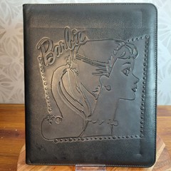 Vintage Barbie Faux Leather Padfolio Folder W Barbie Notepad 10×12 Black