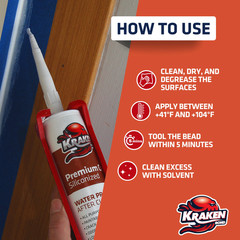 Kraken Bond Premium Siliconized Caulk Sealant, 10.1oz 12 Pack – White