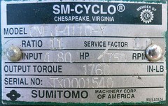 Sumitomo Gear Reducer D500SP PL1860306236 w/5hp Baldor Motors Used