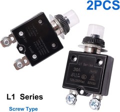 2Pcs 30Amp Circuit Breakers Push Button Manual Reset 125/250V AC 50V DC, L1 Seri