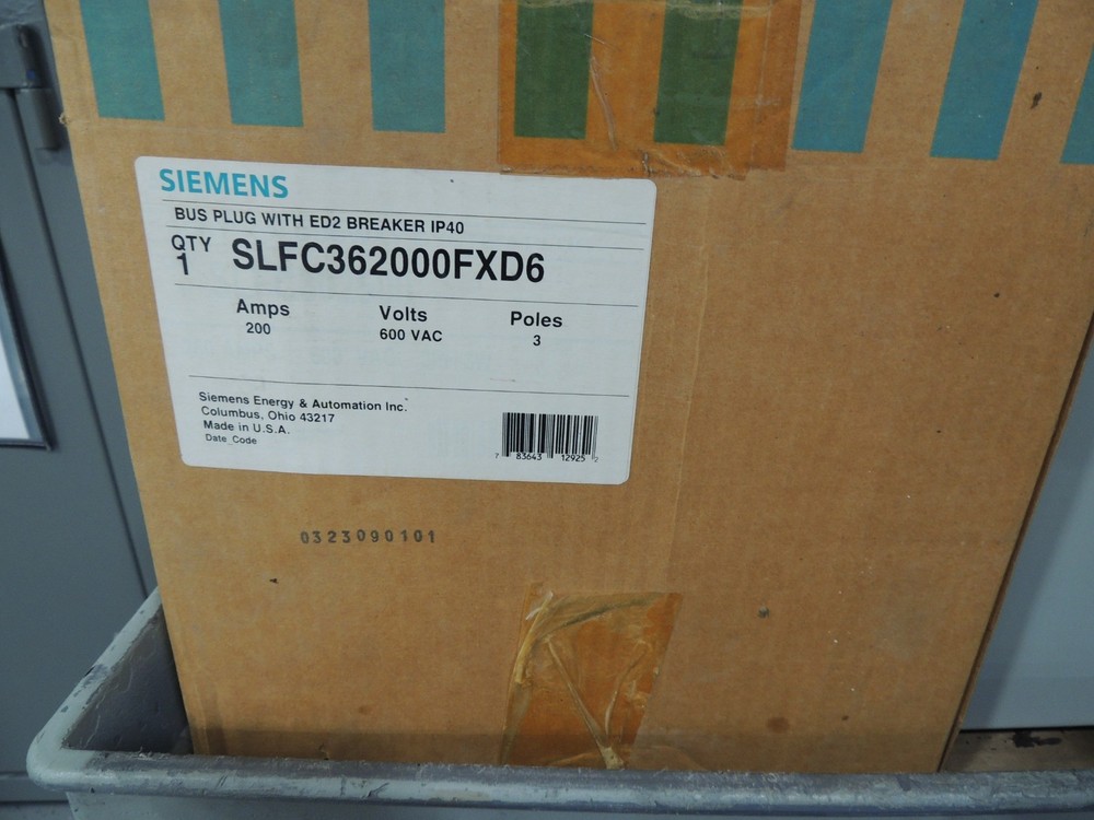 SIEMENS SLFC36200FXD6 200A 600V 3P BUS PLUG W/ED2 BREAKER IP40