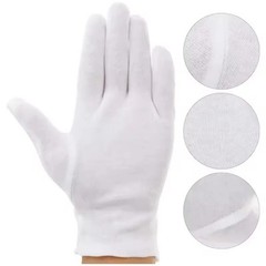 1 Pair White Cotton Full Finger Gloves for Driving Work Service Use