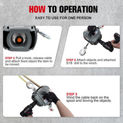 Portable Drill Winch 1000LBS, Drill Powered Winch with Alloy Steel Wire Rope 40F