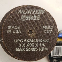 NORTON 66243510627 CutOff Wheel,GeminiFreeCut,3″x.035″x1/4″ 5A921, Box Of 25