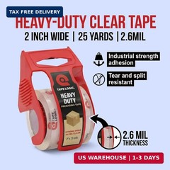Tape Logic Heavy Duty Packing Tape with Dispenser (2 Pack) – 2.6 Mil Thick Clear