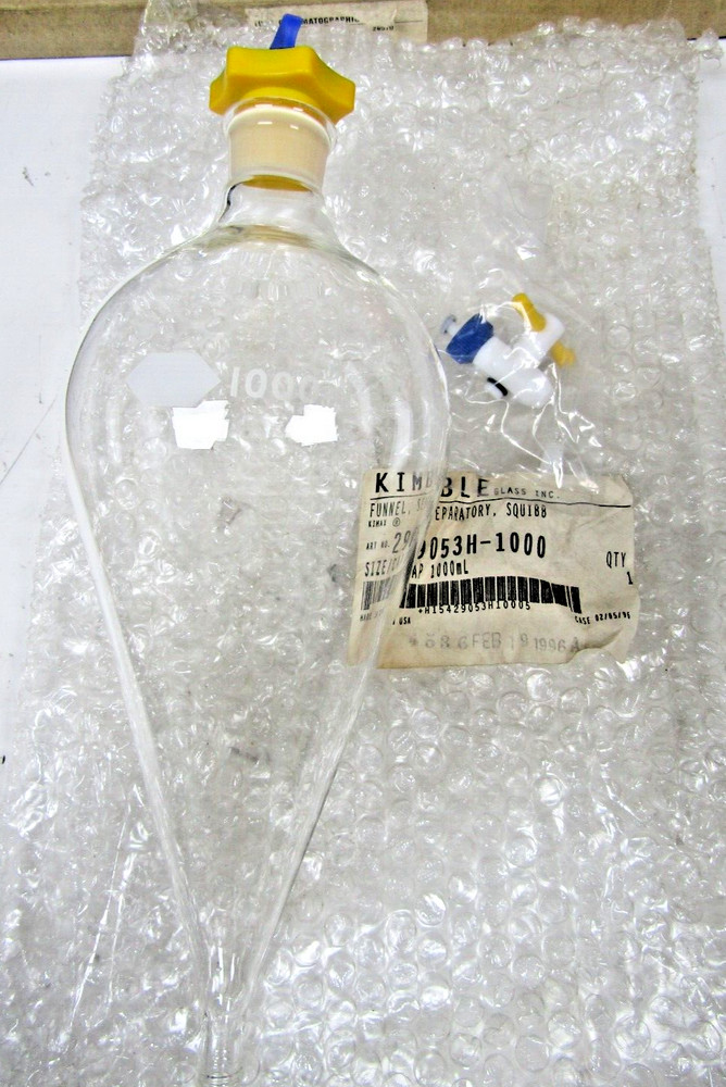🔥 NEW KIMAX KIMBLE SQUIBB 1000mL SEPARATORY FUNNEL # 27 WITH STOPPER & STOPCOCK
