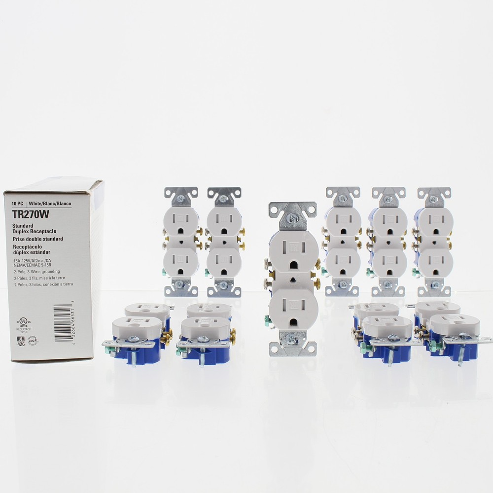 Eaton TR270W White Tamper Resistant 15A Duplex Receptacle Outlets 10-pack