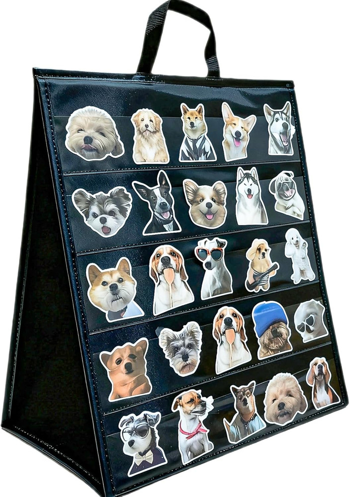 Double-Sided Sticker Display Stand with Handle, 4″ Card Organizer, Black