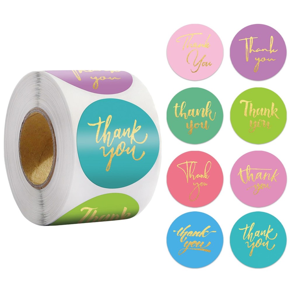 500-Pcs 1″ Gold Foil Thank You Stickers for Packaging 8 Designs