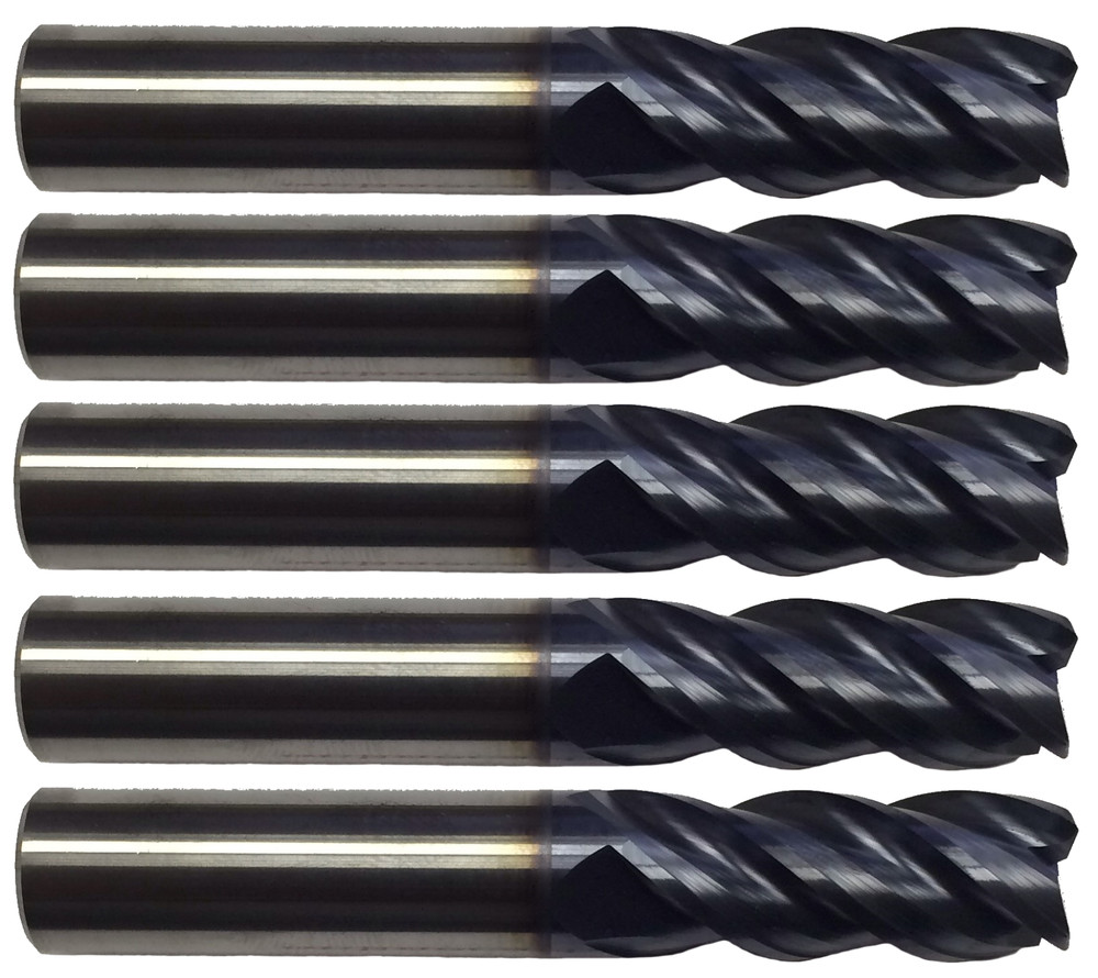 5 PCS 1/4″ 4 FLUTE VARIABLE HELIX CARBIDE END MILL – .015 RADIUS – TiALN