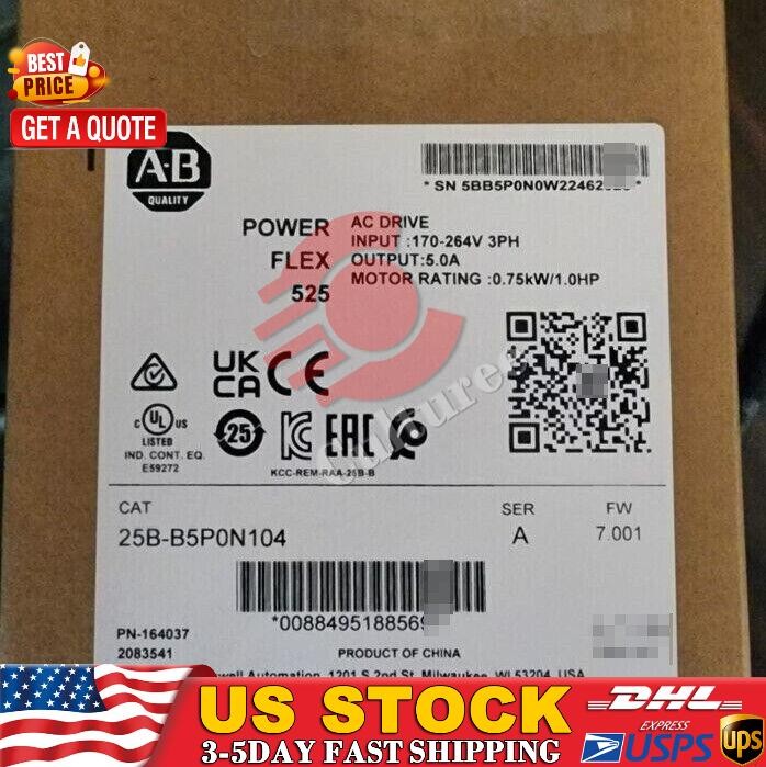 AB 25B-B5P0N104 PowerFlex 525 AC Drive 0.75KW 1.0HP In Stock 1PCS