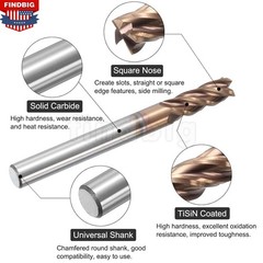 10Pcs 1/4″ 4 Flute Solid Carbide 3/4″ LOC x 2-1/2″ OAL End Mills – TiSiN Coated