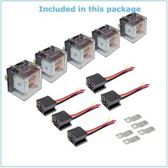 5PCS 12V Car Audio Relay Switch Harness 40 Amp Clear 14AWG Wire 5PIN SPST Relays