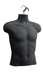 Torso Form Molded Man’s Shirt Frosted Fits S – L Hanging Male Mannequin Black