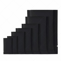 Assorted Sizes for Matte Black Flat Foil Mylar Open Top Pouch Bag w/Tear Notches