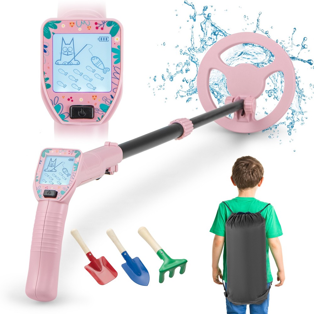 24.5″-33.5″ Metal Detector for Kids with LCD Display IP68 Waterproof Pink