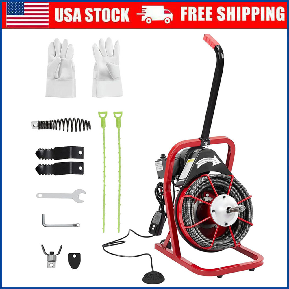 75Ft x 3/8In Drain Cleaner Electric Sewer Snake Cleaning Machine Auger Auto Feed