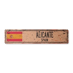 ALICANTE SPAIN Vintage Street Sign Spaniard flag city country road wall rustic