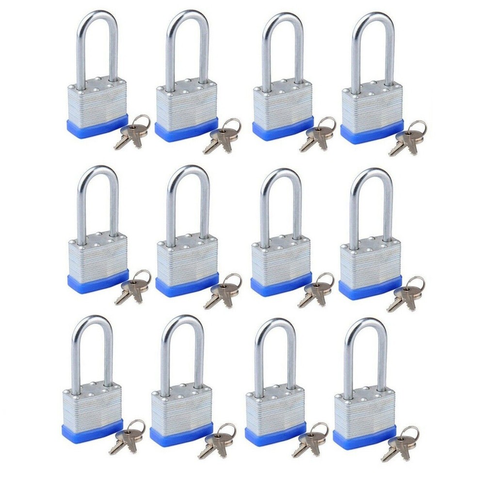 Lot of 12 Piece 50mm 2inch Laminated Pad Locks Keyed the Same Alike Long Shackle