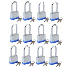 Lot of 12 Piece 50mm 2inch Laminated Pad Locks Keyed the Same Alike Long Shackle