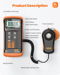 LX1330B Digital Illuminance Light Meter, 0-200,000 Measurement Range Lux Meter,