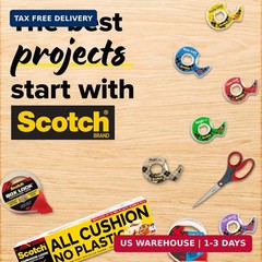Scotch Double-Sided Tape, 1/2 in x 250 in (12.7 mm x 6.35 m), 3 Pack