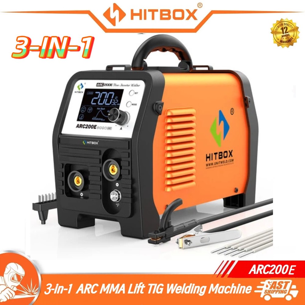 HITBOX 3-in-1 Stick Welder ARC MMA Lift TIG 200A Welding Machine Houeshold