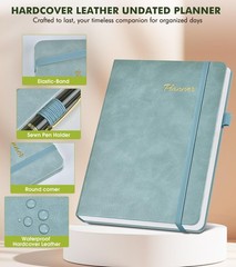 Undated Weekly and Monthly Planner, Hardcover Leather Calendar Blank Planner,…