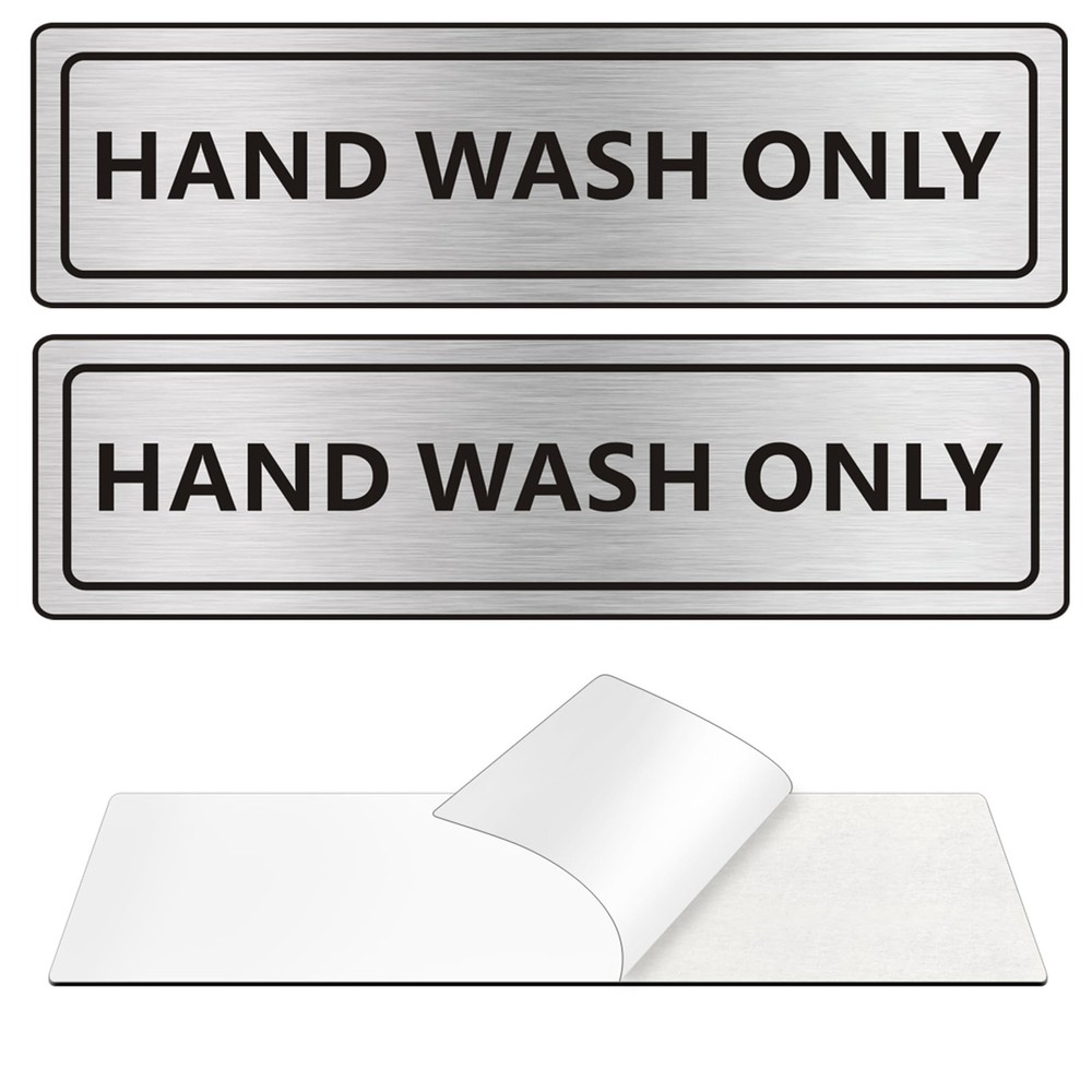 2 PACK Hand Wash Only Sign Self-adhesive Waterproof Aluminum Metal Signs for …