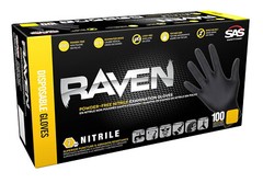 SAS Raven Black Nitrile Gloves Powder Free New 7mil Version (100 Gloves Per Box)