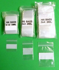 300 Bags Reclosable 2 Mil White Block Poly 2×2 2×3 3×4 -100 Each Zip Top Seal