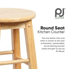 PJ Wood Classic Round-Seat 24″ Tall Kitchen Counter Stools, Natural, (Used)