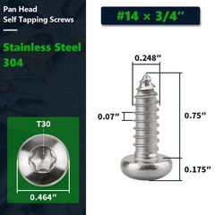 50 Pcs #14 x 3/4 Torx Pan Head Sheet Metal Screws with Bit, 304 Stainless Ste…