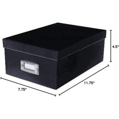 Stackable Heavy Duty Black Cardboard Storage Box W/ Metal ID Plate & Index Cards