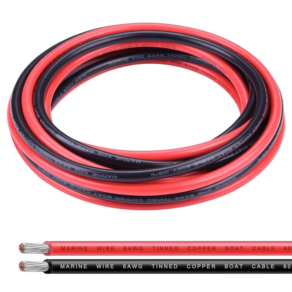 6 Gauge Wire,10Ft Black & 10Ft Red 6 AWG Tinned Copper Electrical Wire Cable,…
