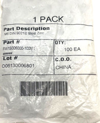 PACK OF 100 M6 OD18 STEEL ZINC PLATED FENDER WASHERS DIN 9021B FW1S006000-100M1