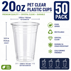 [12oz-32oz] 50 Pack Clear Disposable Plastic Cups with Lids and Straws