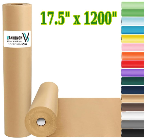 17.5″ x 1200” Brown Kraft Paper 50 lb Basis Thick Roll Packaging Shipping NEW**