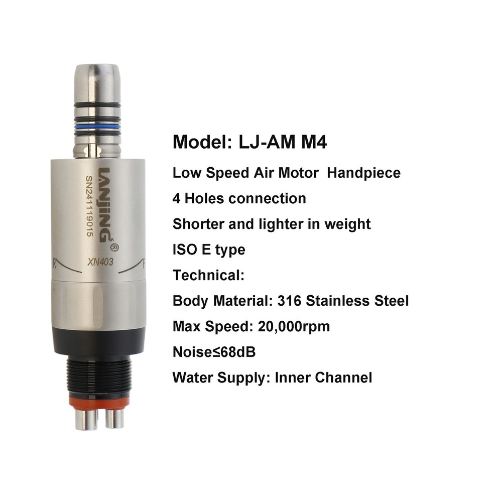 LANJING Dental Mini Air Motor Low Speed Handpiece 4 Holes LED 6 Pin ISO E Type